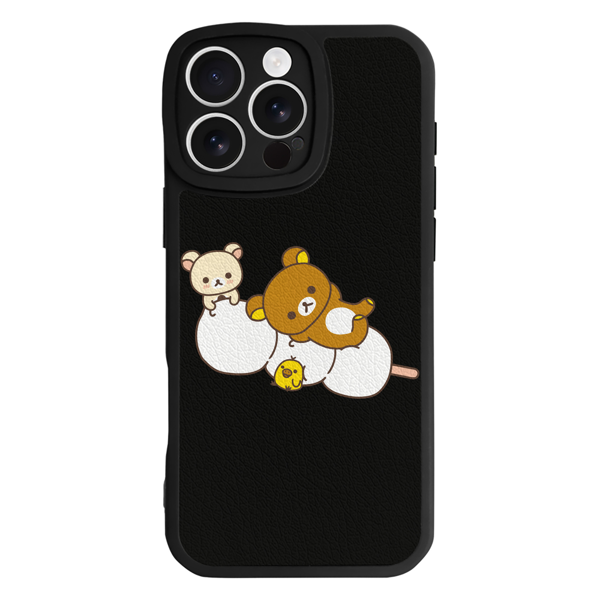 （画像用） リラックマ リラックマ キイロイトリ Rilakkuma Korilakkuma Kiiroitori 【iPhone 16シリーズ対応】シリコンスマホケース（レザー調） 材質：シリコン